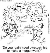 funny business cartoon merger pyrotechnics office 1538